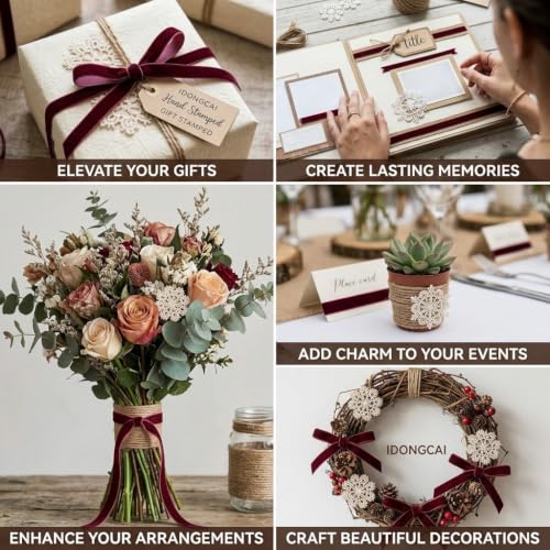 IDONGCAI Velvet Ribbon, Jute Twine & Lace Snowflake Craft Kit - color: Burgundy