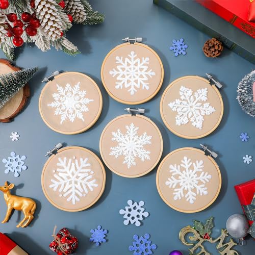 Roowest 6 Sets Christmas Embroidery Kits Snowflake Ornament DIY,Tan - color: Tan