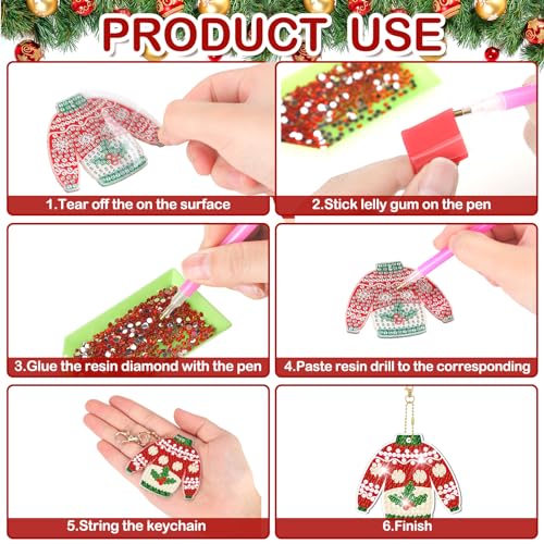 Tondiamo 20 Pcs Christmas Diamond Painting Keychain Kits 5D DIY Diamond Art Pendants Double Sided Hanging Key Chains for Christmas Party Decoration DIY(Sweater Style) - style: Sweater Style