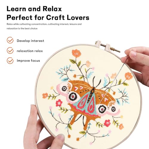 Beginner Butterfly Embroidery Kit for Adults, Pre-Printed with Video - color: Butterfly