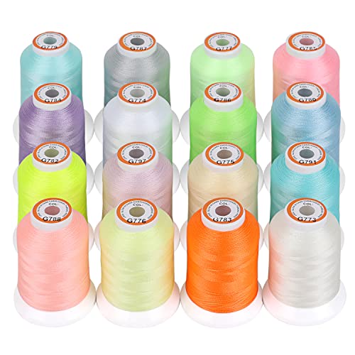 New brothread 16 Colors Glow in the Dark Embroidery Machine Thread Kit