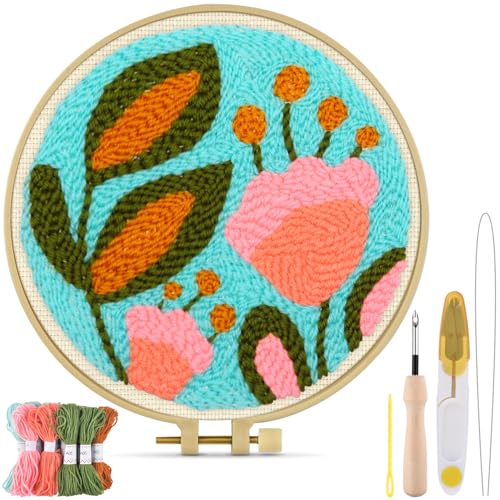 TINDTOP Punch Needle Kits, Tulip Punch Embroidery Kits for Adults - color: Green Tulip