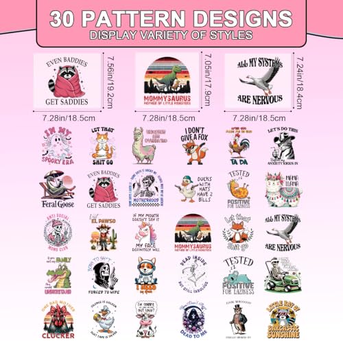 30 Pcs Funny Sarcastic Quotes Dtf Transfers Ready to Press - color: Funny Animals Sarcastic Quotes
