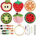 Justforjoyful 6 Set Punch Needle Embroidery Coasters Craft Kits Punch Needle Refrigerator Magnets Kit Tool Threader Fabric for Christmas Winter Beginners Adults DIY Handmade Gifts Party(Fruit)