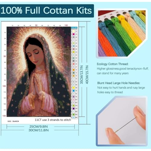 niurenmaoyi Stamped Cross Stitch Kits for Beginners,Counted Embroidery Craft Kits for Adults,Needlepoint Kits for Adults,Virgin Mary Wall Art 11.8X15.8In - color: Cross Stitch Kits0421-05