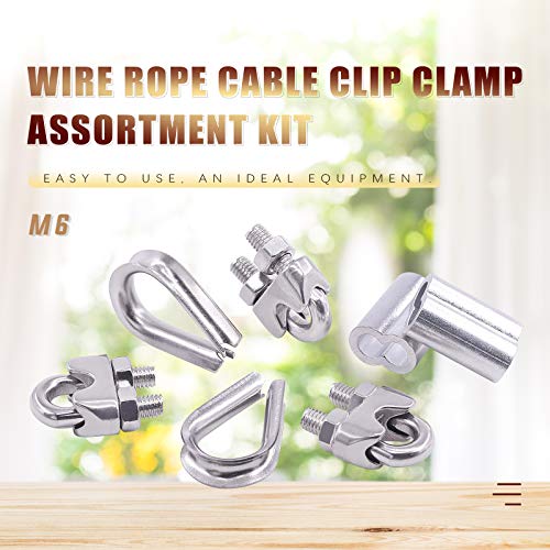 Swpeet 24Pcs M6 (1/4") Wire Rope Accessory Set, Included M6 Wire Rope Cable Clip Clamp, M6 Stainless Steel Thimble, 6mm Aluminum Crimping Loop Sleeve Perfect for 1/8 inch Wire Rope Cable (M6) - size: M6