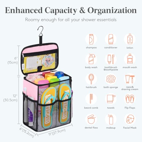 Lifewit Mesh Shower Caddy, Hanging Bathroom Organizer with Slipper pockets - color: Pink