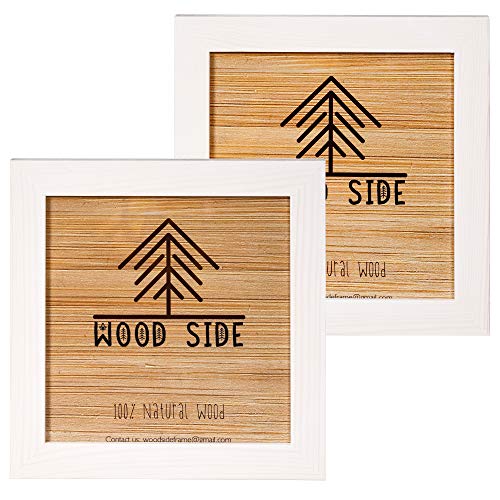 WOOD SIDE ORBIS Rustic Wooden Square Picture Frames 8x8, White, Set of 2 - color: White