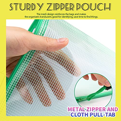 LEOBRO Mesh Zipper Pouch Bags, 13.2"x 9.2" Zipper Pouch, 4 pcs Mesh Bags, Storage Bags Pouch for Organization Toy Puzzles Board Game Travel, File Jackets & File Pockets