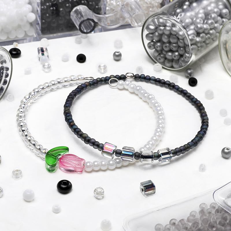 24 Grid Black Glass Seed Bugle Tube Beads Kit for Jewelry Making DIY Craft - color: black, size: 24 Grid
