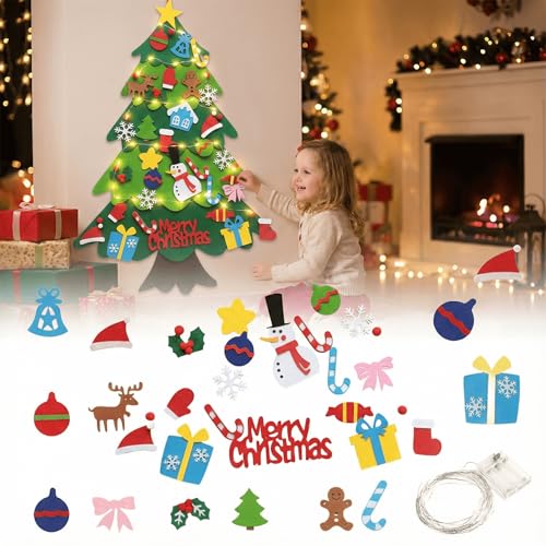 Felt Christmas Tree 32Pcs Set, DIY Wall Hanging Decoration for Kids