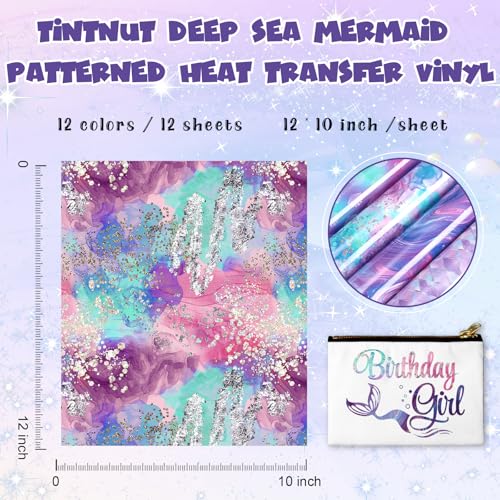 Tintnut Mermaid Ocean Heat Transfer Vinyl,10 Sheets 12×10in Iron on Vinyl - color: Mermaid-10