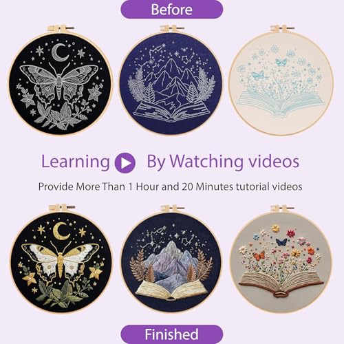 FEIYUENO 3 Pack Beginner Embroidery Kits for Adults Senior (Butterfly) - color: Butterfly