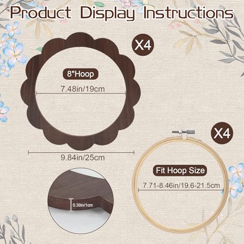 Kuabiz 8 Pcs 8 Inch Wood Embroidery Hoop Frame with Embroidery Hoops Sunflower Wood Embroidery Display Frame and Hoops for Finished Cross Stitch Hoop Frame DIY Art Craft Embroidery Sewing Ornaments
