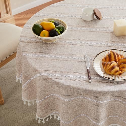 ZeeMart Hemstitched Striped Boho Table Cloth, 54 Inch Round Natural - color: Natural, size: 54" (Round)