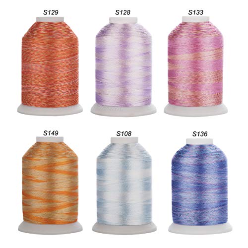 Simthread 6 Colors Polyester Variegated Embroidery Machine Thread 1100 Yards (1000M) for Decoration Babylock Singer Brother Janome Pfaff Bernina Husqvarna Embroidery and Sewing Machines - Sunset - color: Sunset