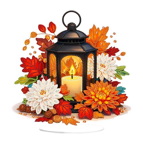 Eiflow Fall Diamond Art Tabletop Kit for Adults, DIY Table Top Diamond Art Painting with Stand, Acrylic Stand Up Gem Painting Desktop Board Kit (Autumn Candle) - color: Fall Candle