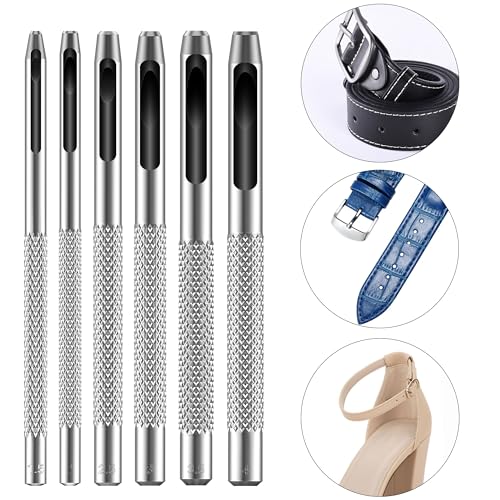 UNCO- Hollow Leather Hole Punch Set, 6 pcs, Steel, Leather Hole Punch Tool, Leather Punch Tool, Hole Punch for Leather Punch Set, Hollow Punch Set, Gasket Hole Punch Set, Hollow Hole Punch Set
