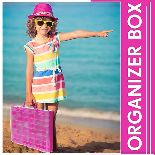 Juexica 2 Pcs 48 Grid Plastic Bead Storage Organizer Box, Pink - color: Pink