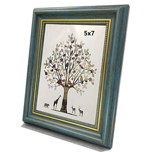 Picture Frames 5x7 Blue Photo Frame. Frames 7x9.Front opening 4.8x6.8. Darker Blue & Gold.Plastic Panel(not Glass).Please Peel Off The Panel's Film,Words on the Film Affect the Use. - color: Blue, size: 5x7
