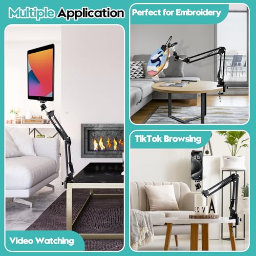 Embroidery Hoop Stand Adjustable Embroidery Stand Metal Embroidery Hoop Clamp Table Stand Suitable for Embroidery Hoops and Phone or Ipad(Black) - style: Black