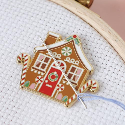Caterpillar Cross Stitch Needle Minder - Gingerbread House for Cross Stitch, Sewing, Embroidery and Needlework Accessories, Enamel and Magnetic