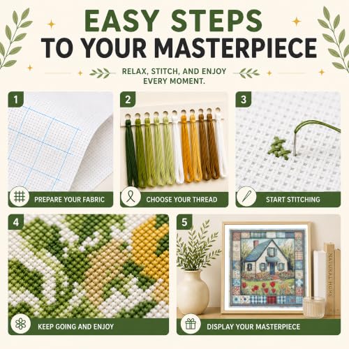 AuraDraw House Stamped Cross Stitch Kits for Beginners, 1CT Cross Stitch Kit for Adults, House Embroidery Set Crossstitch Wall Hanging Set 14x14inch - color: JLSZX-0003