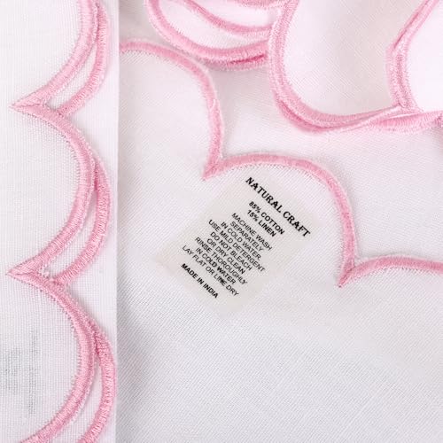 NATURALCRAFT Scalloped Cloth Napkins 18x18 in - White Edges Blush Pink - color: Sl-white Napkin - Blush Pink Edges, size: 18" x 18" (Set of 4)