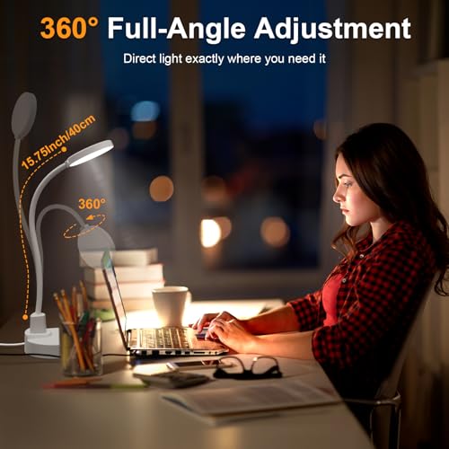 15W LED Desk Lamp with USB Charging Ports, [Button & Remote Control] Dimmable Table Lamp with 3 Color Modes, 5 Brightness Levels, 4 Timers, Flexible Reading Light for Home Office, Bedroom, Kids Study - color: White, size: 3.5'' Lamp with Remote