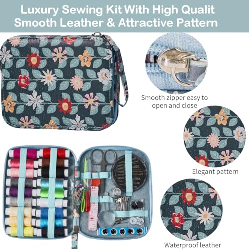 Printing Vines Sewing Project Kits,Travel Portable Sewing Set with Zipper Sewing Case,87 PCS Professional Sewing Supplies Accessory for Adults,Emergency, Home - color: 87PCS-Vines