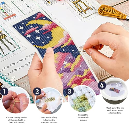ACRNIGHEET 6PCS Cross Stitch Bookmark Kit for Beginner Colorful Clouds Stamped Cross Stitch Kits Needlepoint Kit for Adults DIY Tassel Embroidery Bookmark Kits & Instructions Craft Gift 8.5"x3" 11CT - style: Dreamy Clouds Patterns