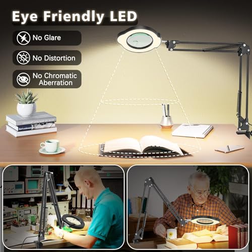 15X 10X Magnifying Glass with Light and Clamp, Magnifying Lamp