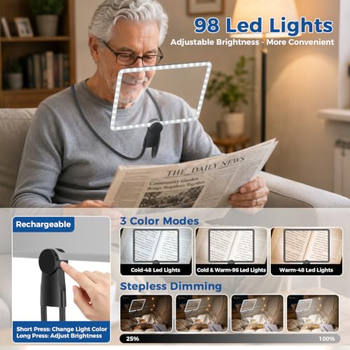 Rechargeable 5X Magnifying Glass with Light, Neck-Wearable