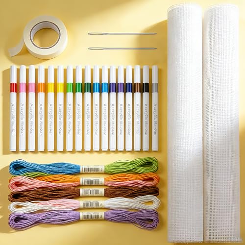 Needlepoint Kits for Beginners, Needlepoint Starter Kit for DIY Craft - color: white 14mesh