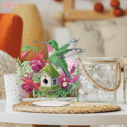 POETRYDRAW Diamond Art Ornament Desktop Kit Bird Flower, Stand Up Diamonds Painting Ornament for Adults, 5D DIY Special Diamond Gem Craft Tabletop Placement Board Kit - color: Bird Flower