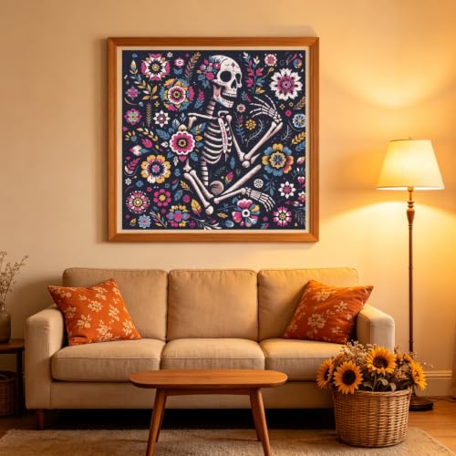 5D Flower Diamond Painting Kits for Adults, Floral Skull Diamond Art Kits - color: KM1187-1