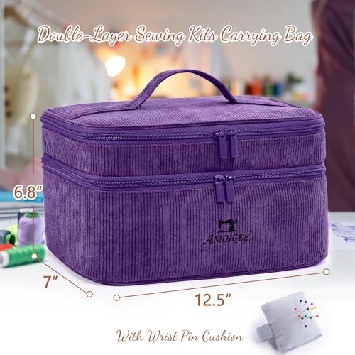 Double-Layer Sewing Organizer Bag with Pin Cushion for Sewing Supplies - color: Purple, size: Style A - Courony