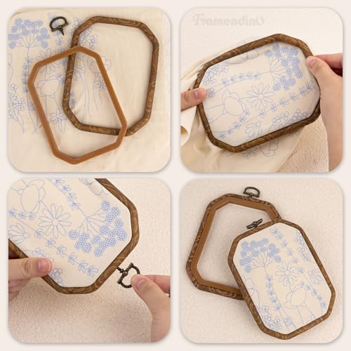Framendino, 3 Pack Imitation Wood Embroidery Hoop Hoops Display Frame Cross Stitch Ring for Art Craft Sewing - size: 6" x 4.5"