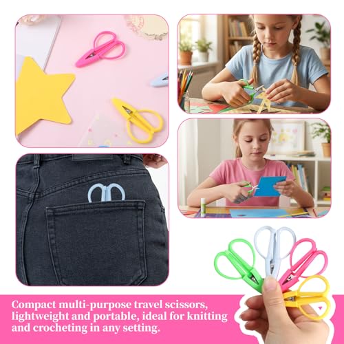 4Pcs Mini Scissors, Pointed Multi-Functional with Silicone Cap, Small Detail Scissor for Needlepoint Sewing Embroidery Travel DIY Paper Cutting & Precision Crafts (4 Colors)