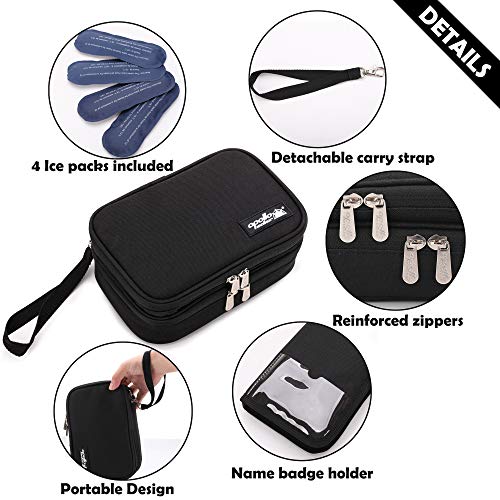 apollo walker Insulin Cooler Travel Case with Ice Packs and Insulation - color: Black, size: Medium