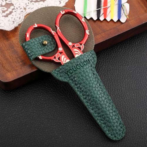 YOUGUOM Small Sewing Scissors with Cover, Needlework Shears - color: Golden Red