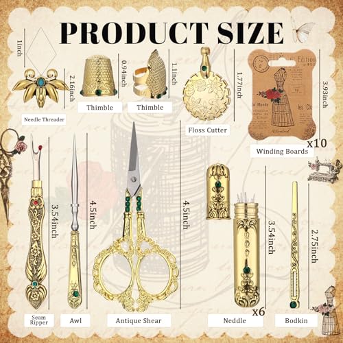 Lothee Embroidery Scissors Kits Victorian Sewing Kit, Gold, Diamond - color: Gold, style: Diamond
