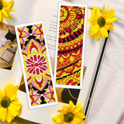 INFUNLY 6 Set Mandala Pattern DIY Cross Stitch Bookmark Kits for Beginners Art Floral Counted Cross Stitch Kit with Instruction Boho Flower Stamped Embroidery Bookmark Kit for Book Lovers Readers Gift - style: Dandala