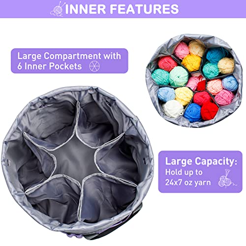 MYBAGZING Expandable Crochet Bag Organizer with Drawstring Closure, Round - color: Purple-Ⅰ, size: Large-Drawstring Closure