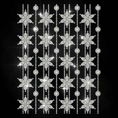 MAYJOYDIY Repeating Flowers Rhinestone Iron on Hotfix Transfer Geometric Flower Heat Transfer Sticker Diamond Chain Bling Clothing Decoration Applique for Shirt Bag Hat Jacket Jeans Shoes DIY Crafts - style: Repeating Flowers