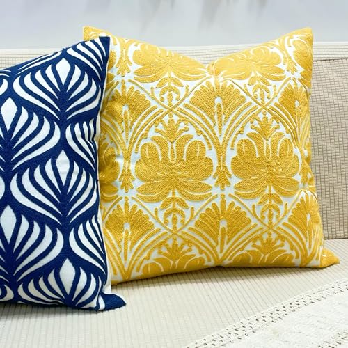 Slow Cow Embroidered Throw Pillow Cover 18 x 18 Inch Yellow - color: Yellow Rose, size: 18" x 18" (Pack of 1)