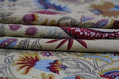 Indian Hand-Block Printed Jaipuri Flower Print Floral Ethnic Sanganer Kurti Print Cotton Fabric (Beige Mukut, 3 Yard) - color: Beige Mukut, size: 3 yard