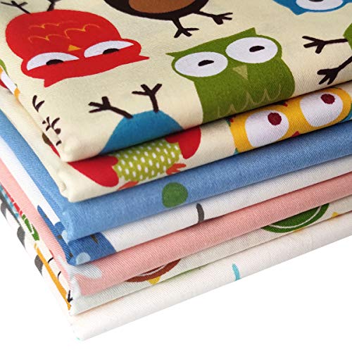 7pcs Quilting Fabric 18" x 22" 100% Cotton Craft Fabric Bundle Squares Fat Quarters Multicolored for Patchwork DIY Sewing Scrapbooking Owlet - color: Owlet