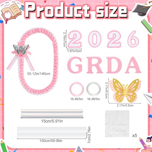 JenPen 2026 Graduation Leis Candy Lei Kit, 2026 Graduation Ribbon Woven Double Braided Necklace DIY Kit for High School College Women Men Graduate Gift Party Supplies - color: Pinkish White
