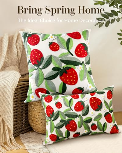 Embroidered Throw Pillow Cover, 20x12 Inch, Strawberry Leaves - color: Leaf Strawberry, size: 20" x 12" (Pack of 1)